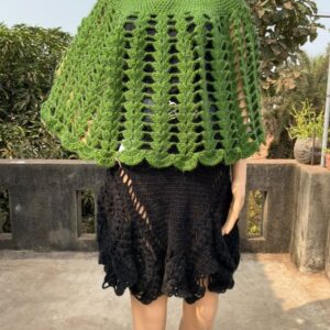 Apple Green Woollen Designer Crochet Poncho