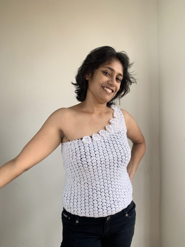White One-Shoulder Crochet top - Image 3