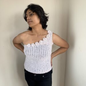 White One-Shoulder Crochet top