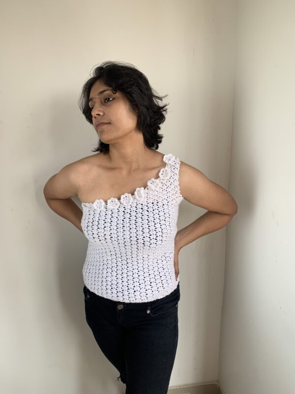 White One-Shoulder Crochet top